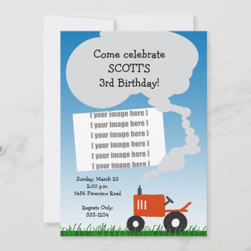Red Tractor Photo Party Invitation