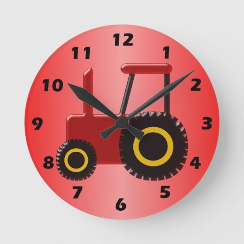 Red Tractor Round Clock