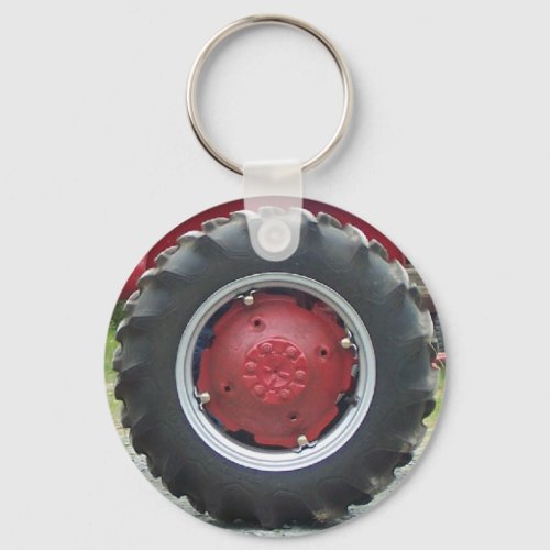 Red tractor Tire Keychain