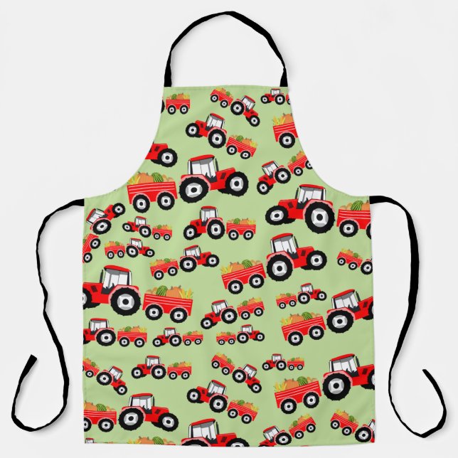 Red Tractor Truck Farm Produce Apron (Front)