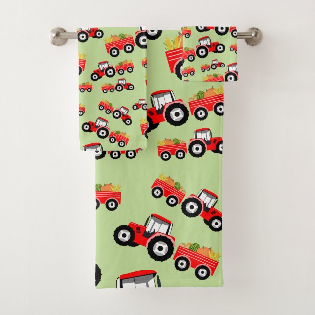 Red Tractor Truck Farm Produce Bath Towel Set (Insitu)