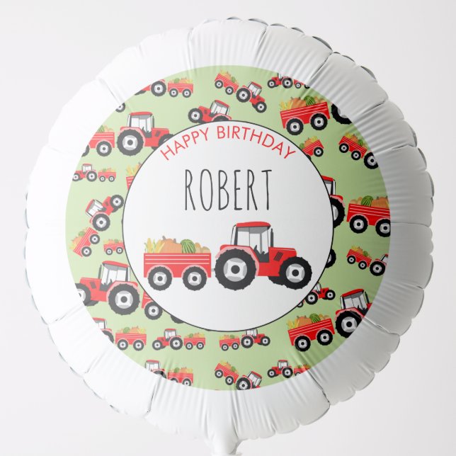 Red Tractor Truck Farm Produce Birthday Balloon (Front)