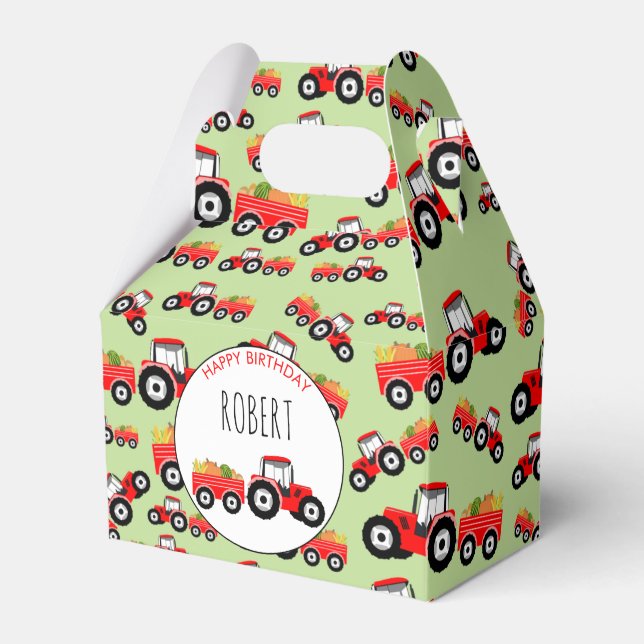 Red Tractor Truck Farm Produce Birthday Favor Boxes (Front Side)