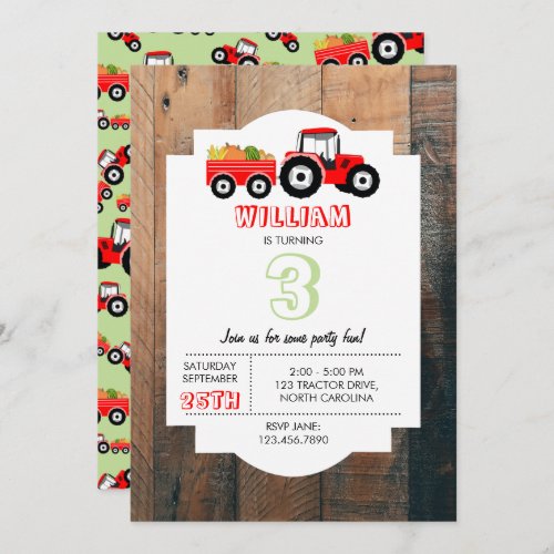 Red Tractor Truck Farm Produce Birthday Invitation