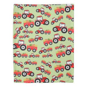 Red Tractor Truck Farm Produce Duvet Cover