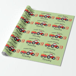 Red Tractor Truck Farm Produce Name & Age Wrapping Paper