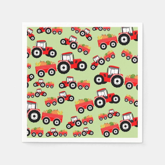 Red Tractor Truck Farm Produce Napkins (Front)