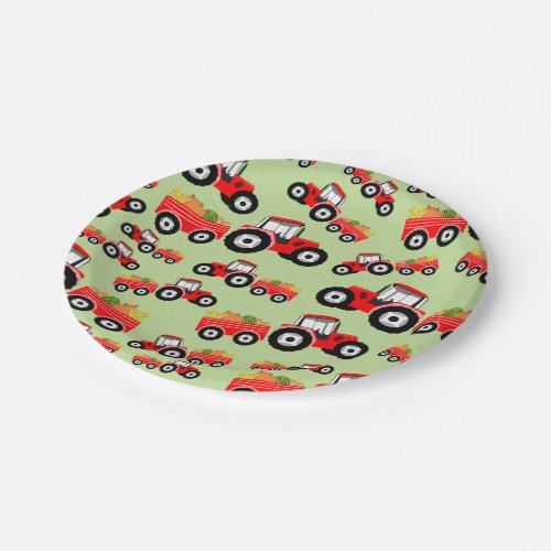 Red Tractor Truck Farm Produce Paper Plates