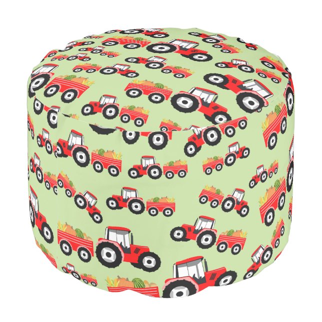 Red Tractor Truck Farm Produce Pouf (Angled Back)
