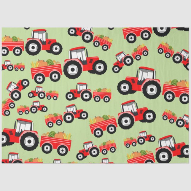 Red Tractor Truck Farm Produce Tissue Paper (Front)