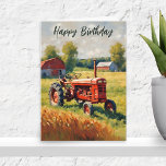 Red Tractor Vintage Rustic Farm Happy Birthday Card