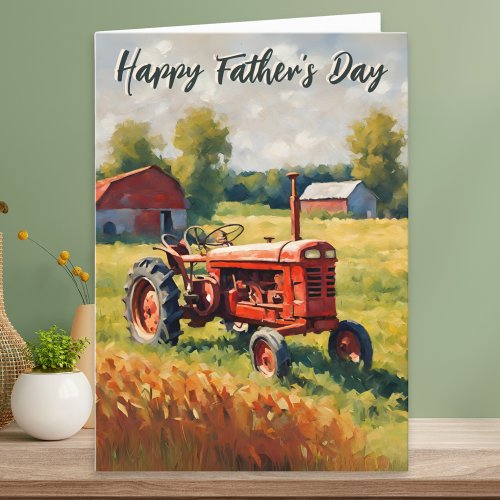 Red Tractor Vintage Rustic Farm Happy Fathers Day Card