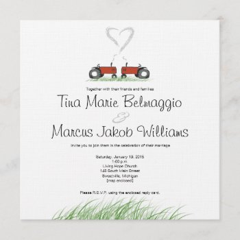 Red Tractor Wedding Invitation by Tractorama at Zazzle
