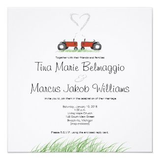 Red Tractor Wedding Invitation