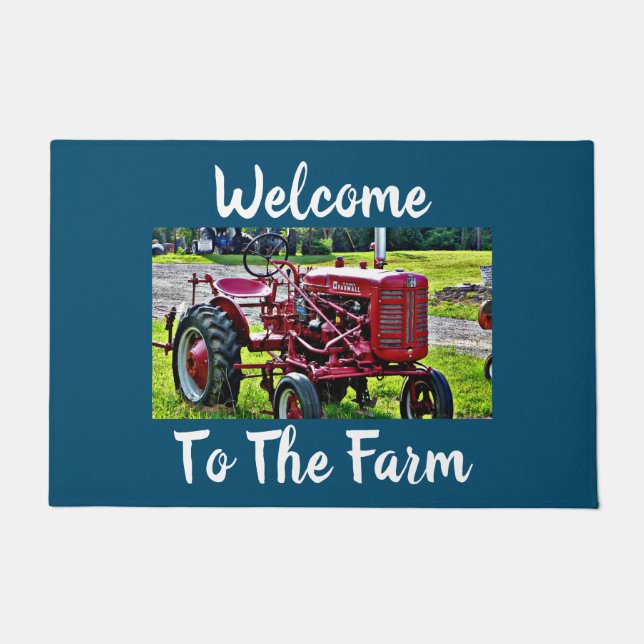 Red Tractor Welcome Farm Home Decor Doormat (Front)