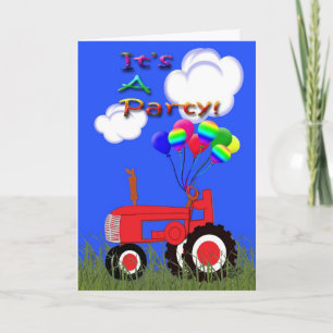 Red Tractor with Balloons Party Invitation Card