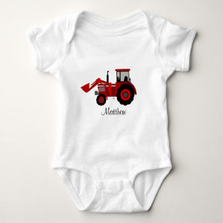 Red Tractor with DIY Name  Baby Bodysuit