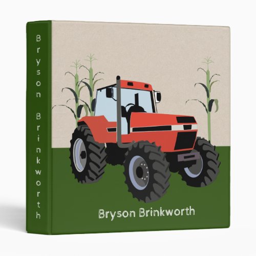 Red Tractor with Green Farmer Corn Design 3 Ring B 3 Ring Binder