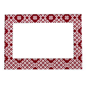 Red traditional Baltic Latvian Pattern Design Magnetic Photo Frame