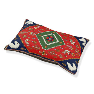 Red Traditional Folk Art Geometric Animal Tapestry Pet Bed