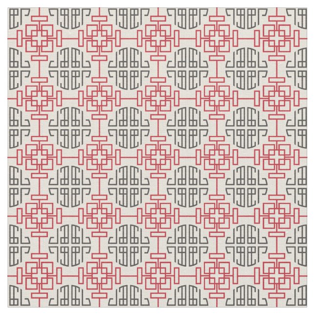 Red Traditional Geometric Chinese Decorative Patte Fabric (Close Up)