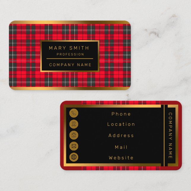 Red Traditional Plaid Tartan Modern Collection Business Card (Front/Back)