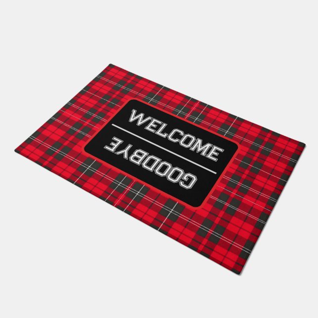 Red Traditional Plaid Tartan Modern Collection Doormat (Angled)