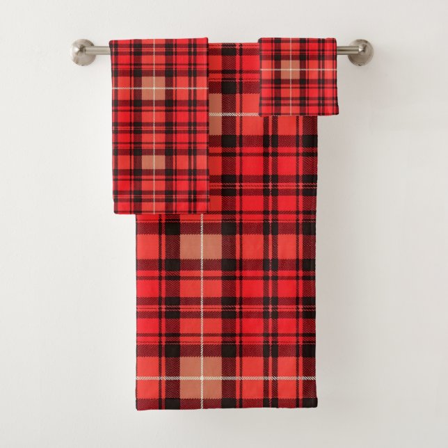 Red Traditional Plaid Tartan Trendy Collection Bath Towel Set (Insitu)