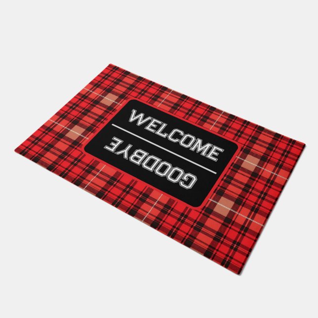Red Traditional Plaid Tartan Trendy Collection Doormat (Angled)