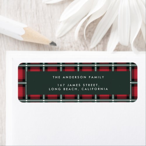 red traditional tartan personalised christmas labe label