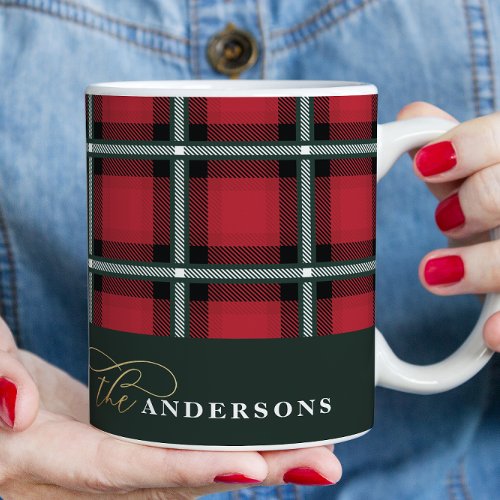 Red traditional tartan personalized christmas coffee mug