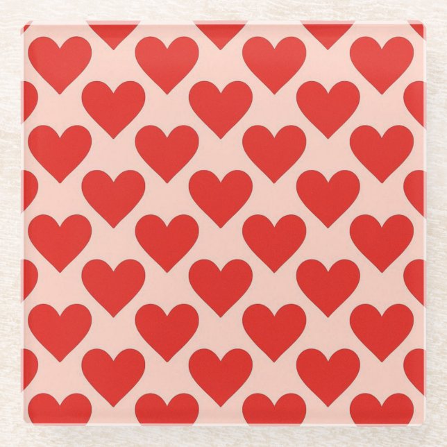 Red, traditional Valentine's day heart Glass Coaster (Front)