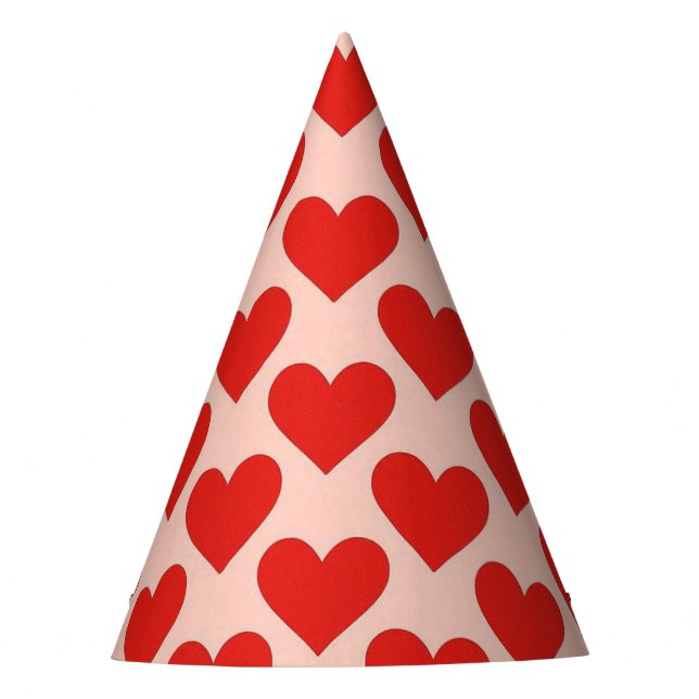 Red, traditional Valentine's day heart Party Hat (Front)