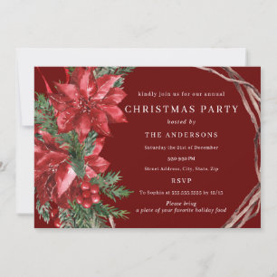 Red Traditional Wreath Christmas Party Invitation