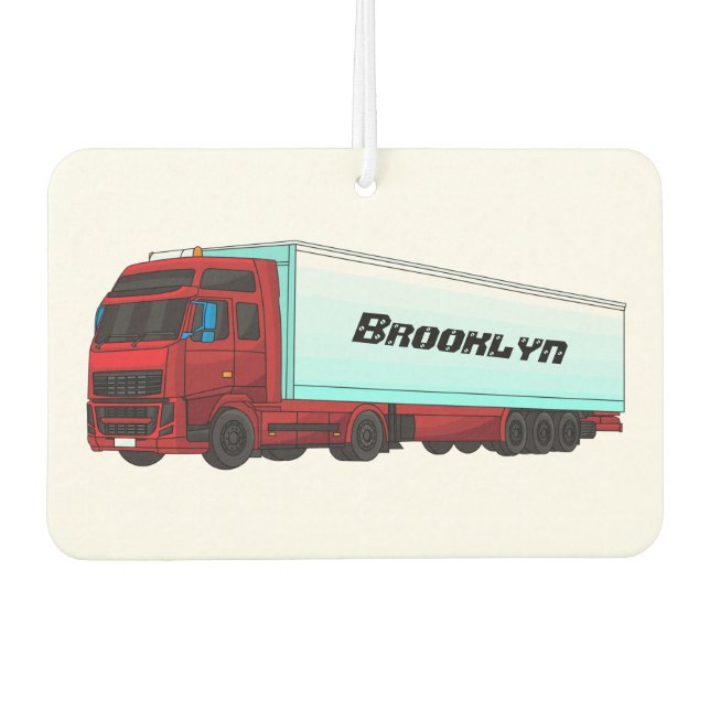 Red trailer truck illustration air freshener (Front)