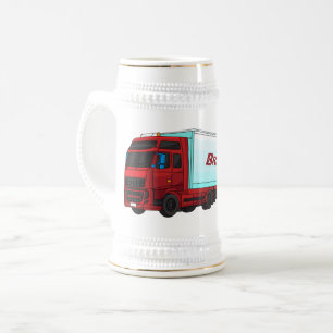 Red trailer truck illustration beer stein