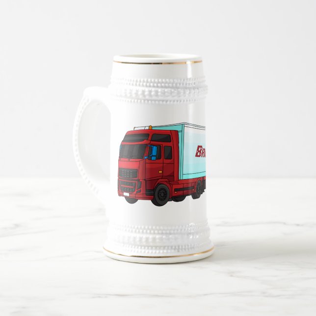 Red trailer truck illustration beer stein (Front Left)