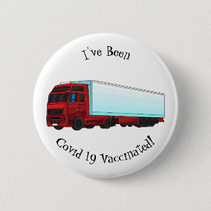 Red trailer truck illustration button