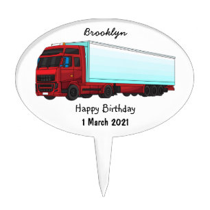Red trailer truck illustration cake topper
