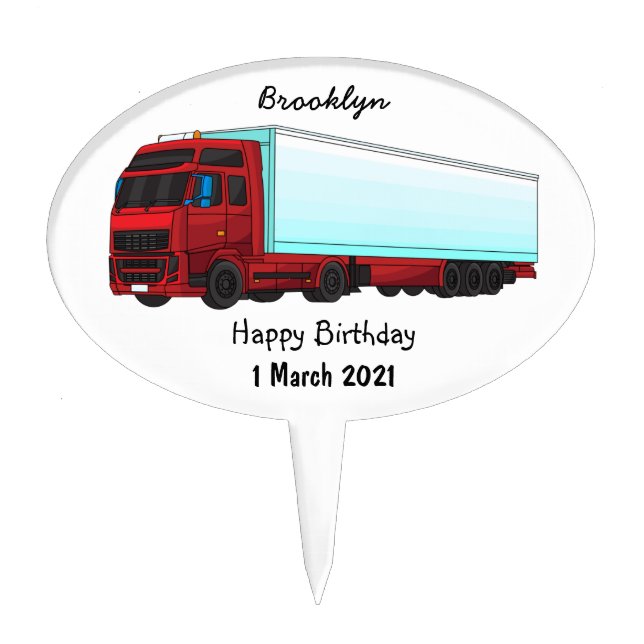 Red trailer truck illustration  cake topper (Front)