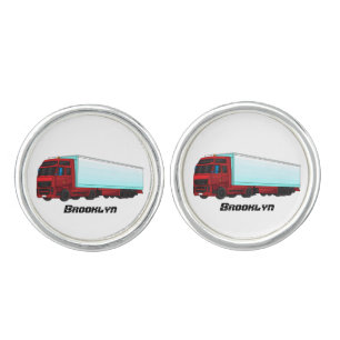 Red trailer truck illustration cufflinks