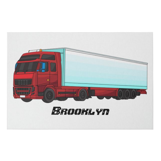 Red trailer truck illustration faux canvas print (Front)