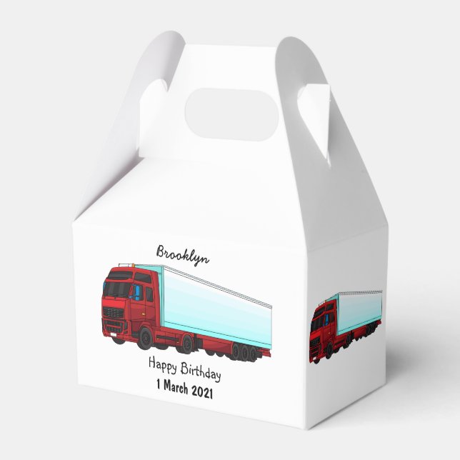 Red trailer truck illustration favor boxes (Front Side)