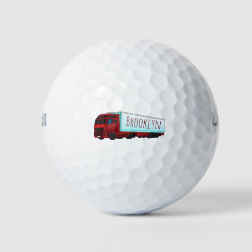 Red trailer truck illustration golf balls