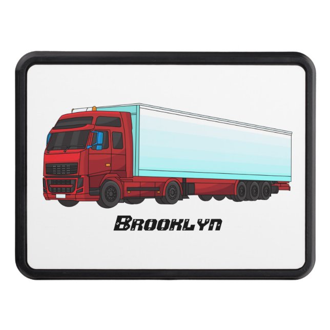Red trailer truck illustration hitch cover (Front)