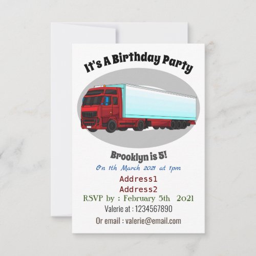 Red trailer truck illustration invitation