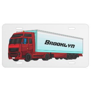 Red trailer truck illustration license plate