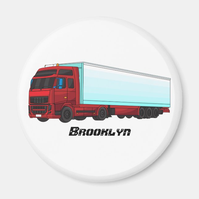 Red trailer truck illustration magnet (Front)