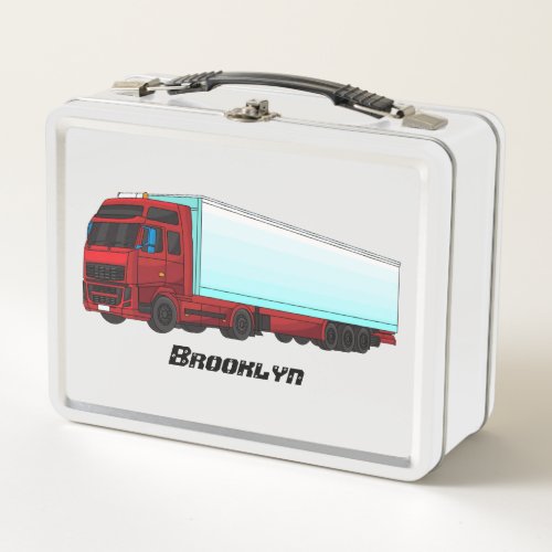 Red trailer truck illustration metal lunch box