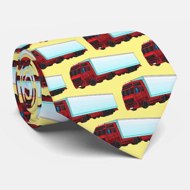 Red trailer truck illustration neck tie (Rolled)